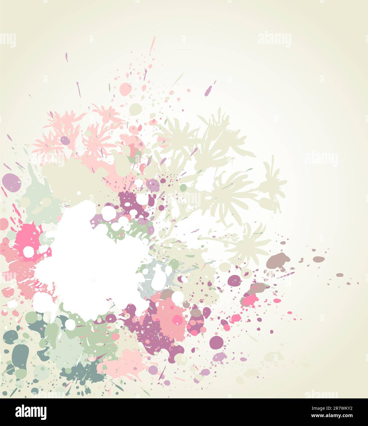 Grunge floral background con fiori e blot Illustrazione Vettoriale