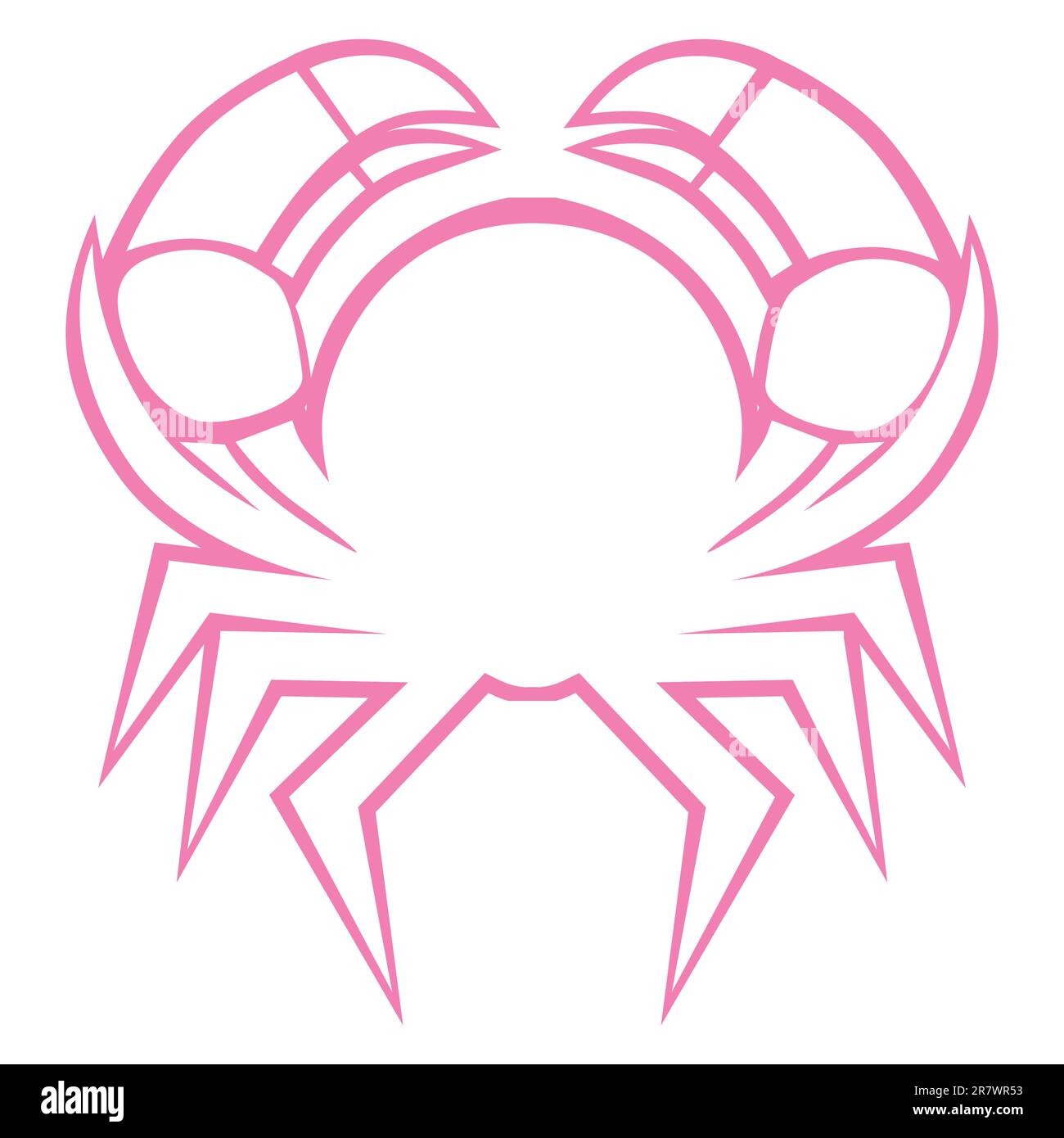Logo del cancro con segno zodiacale, disegno icona gamberi o granchi isolati su sfondo bianco. Illustrazione Vettoriale
