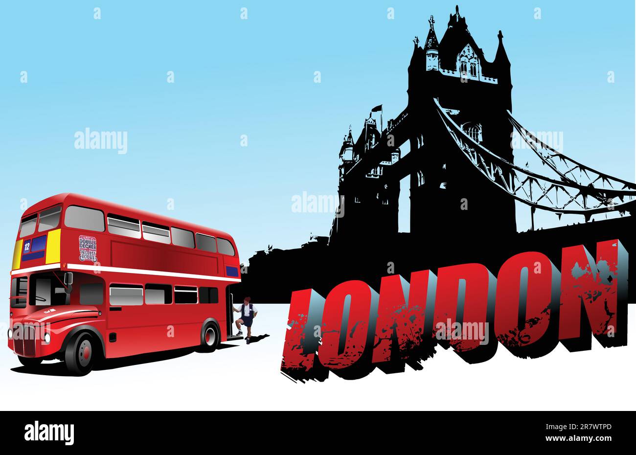 3D parola a Londra il Tower Bridge e double-decker bus delle immagini. Illustrazione Vettoriale Illustrazione Vettoriale