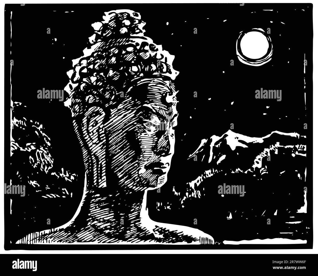 Statua del Buddha di notte Illustrazione Vettoriale