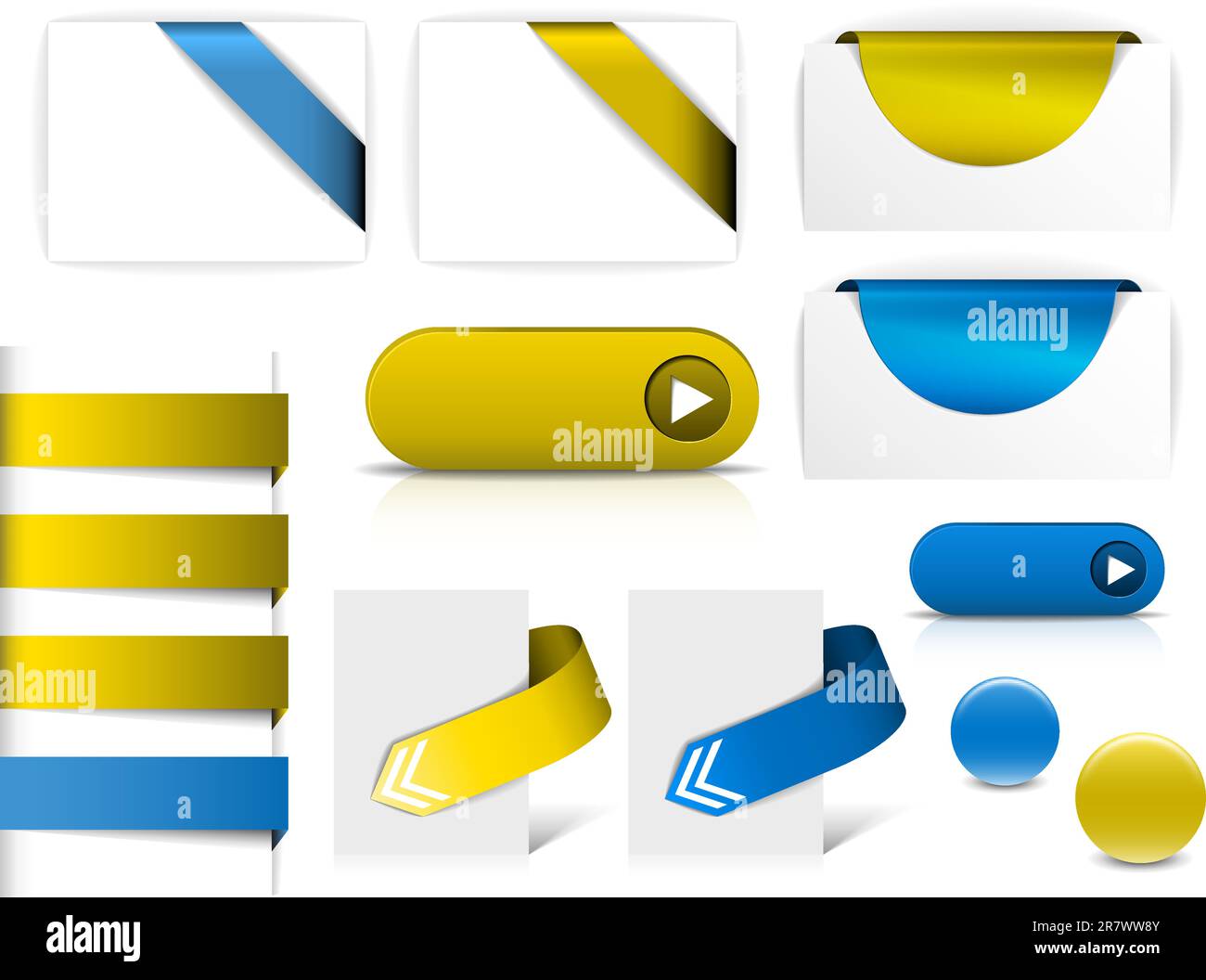 Il blu e il giallo gli elementi del vettore per pagine web - i pulsanti di navigazione, puntatori, frecce, badge, nastri Illustrazione Vettoriale