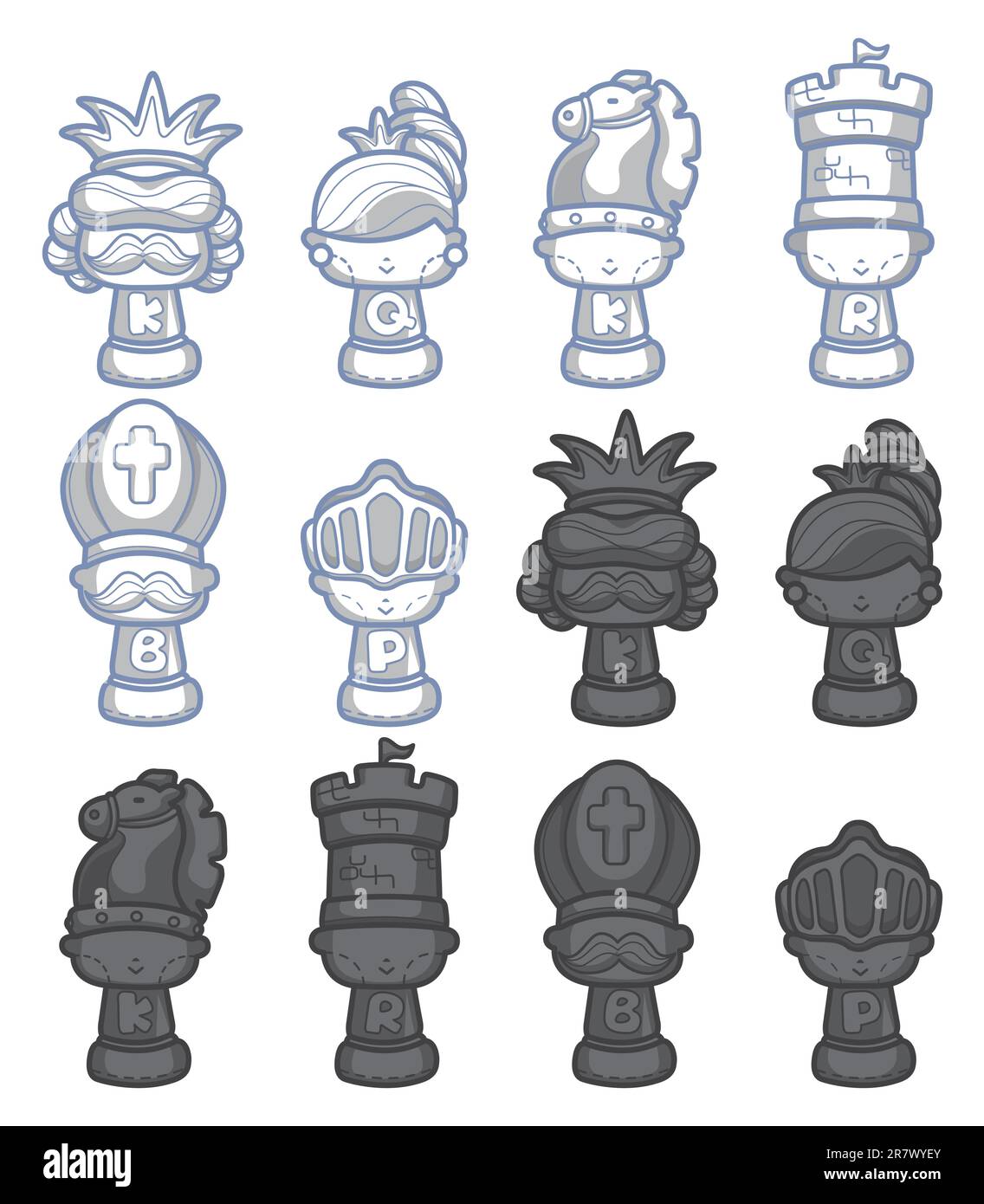 gli scacchi dei cartoni animati sono isolati Illustrazione Vettoriale