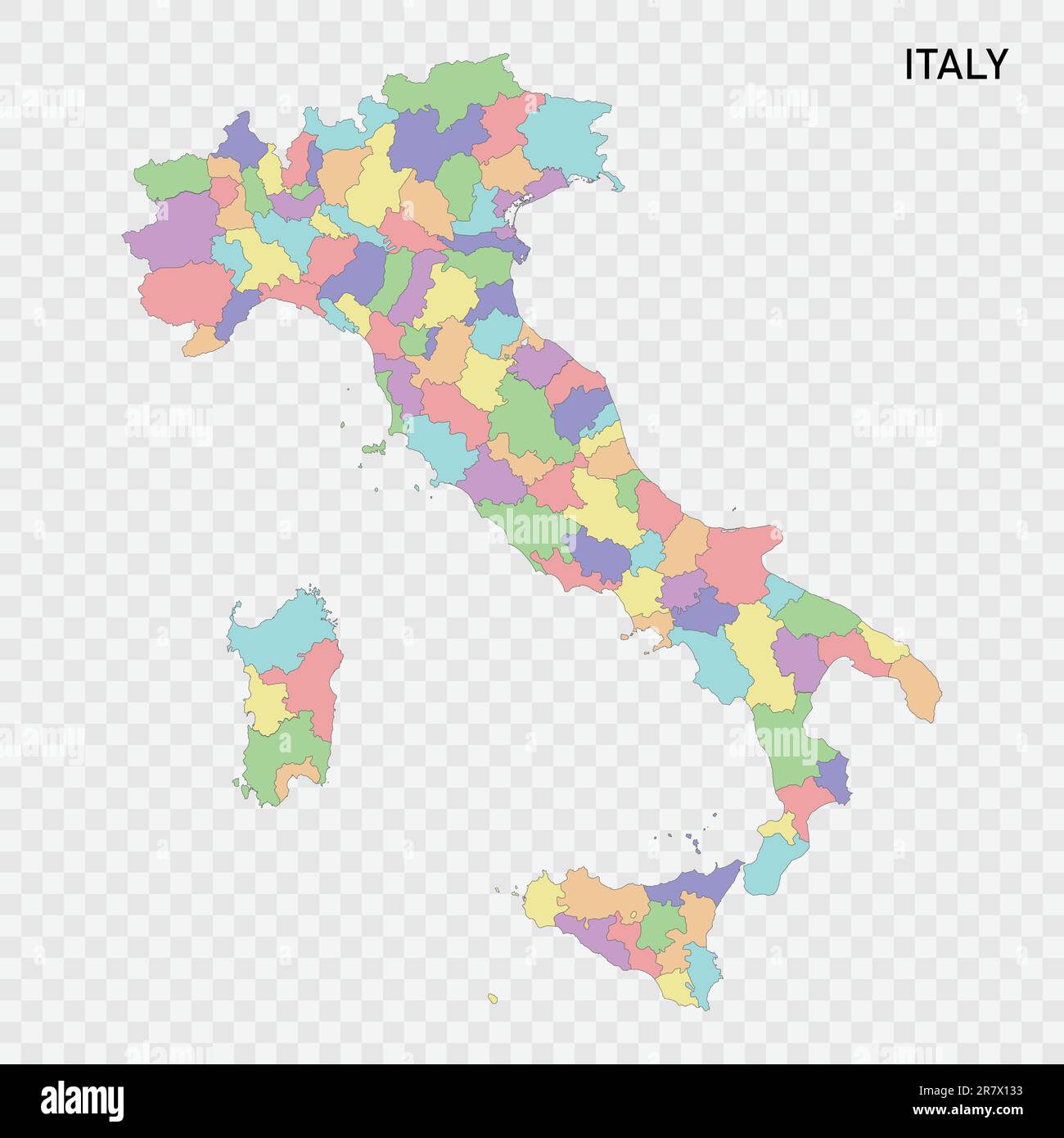 Mappa colorata isolata dell'Italia con confini delle province Illustrazione Vettoriale