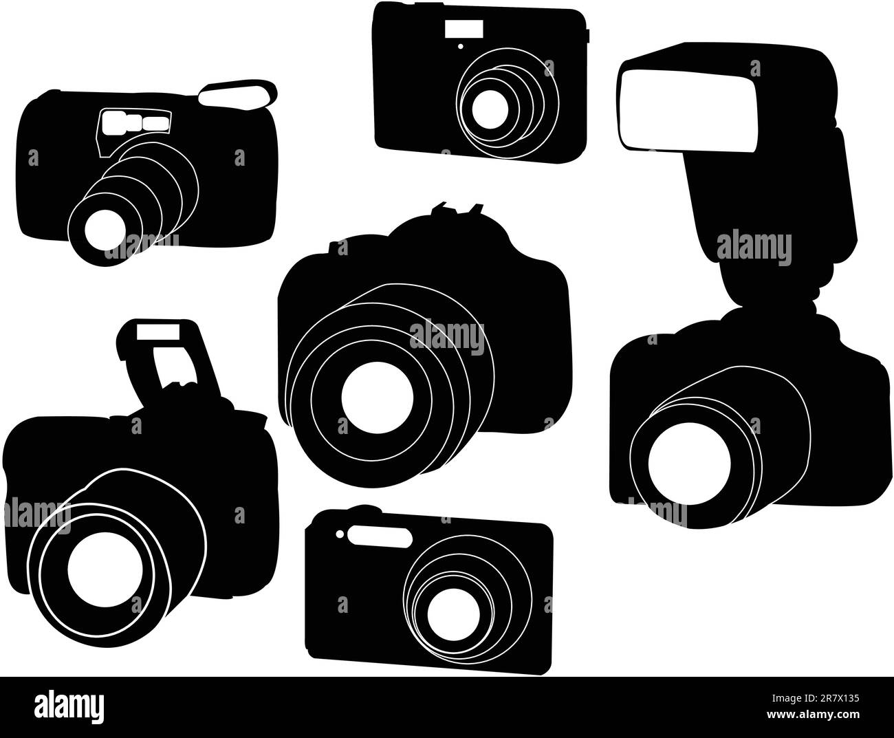 Fotocamere digitali silhouette - vettoriale Illustrazione Vettoriale