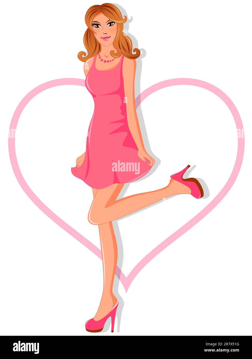 Biglietto d'auguri Vector San Valentino con ragazza Illustrazione Vettoriale Biglietto d'auguri Vector San Valentino con ragazza Illustrazione Vettoriale
