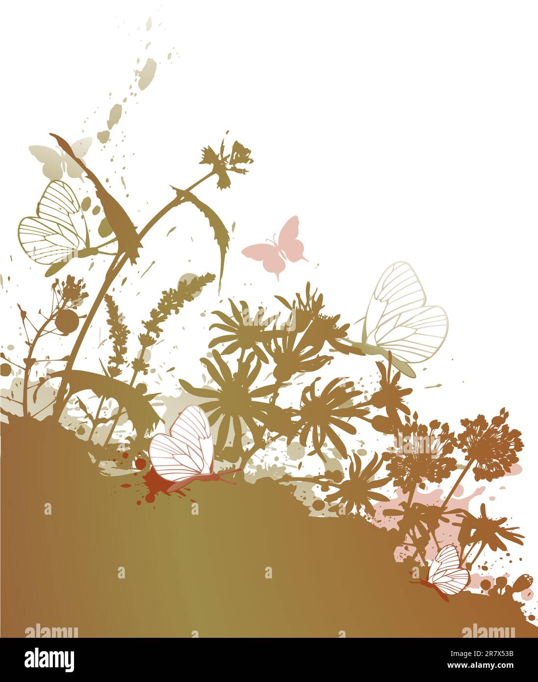 Vector grunge floral background con farfalle Illustrazione Vettoriale