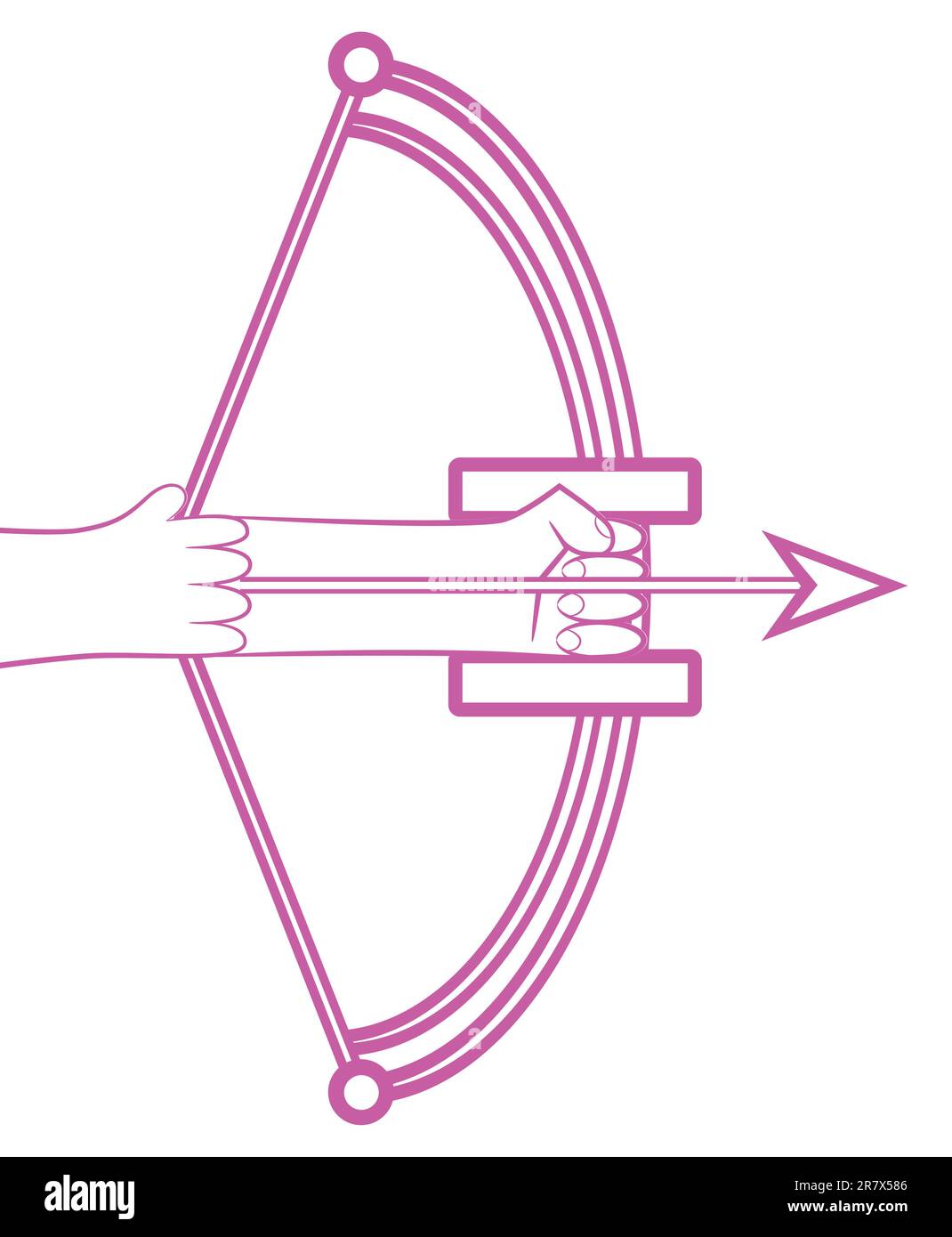 Segno zodiacale logo sagittario, icona stile mano persone con arco isolato su sfondo bianco. Illustrazione Vettoriale