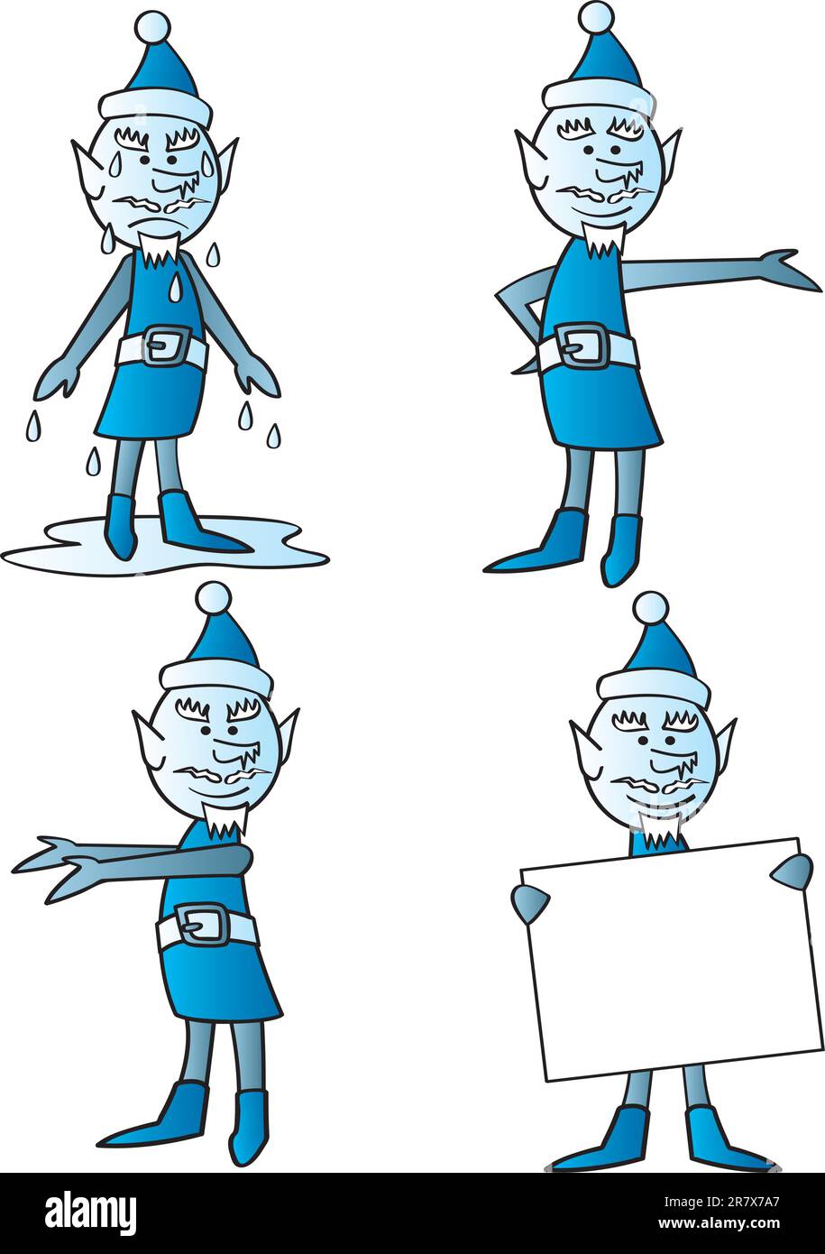 Quattro immagini del personaggio invernale Jack Frost in varie pose. Illustrazione Vettoriale