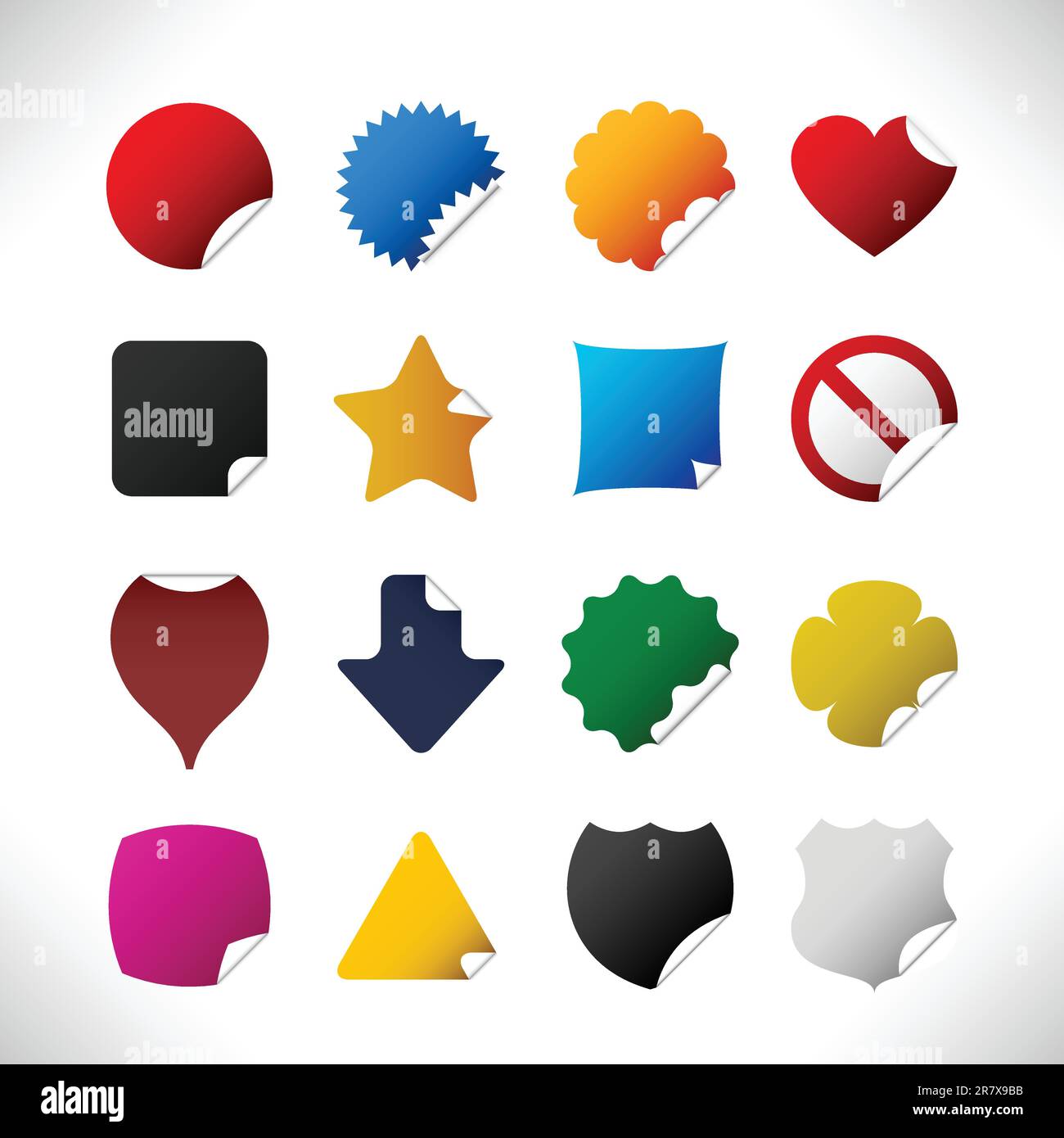 Un set di adesivi (a strappo) in diversi colori e forme. Illustrazione Vettoriale