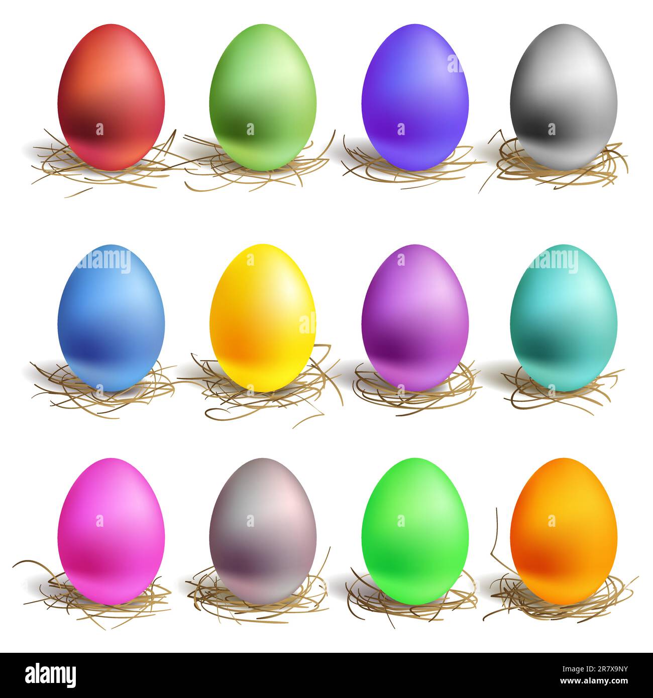 Colore delle uova di pasqua nel nido, set di colore Illustrazione Vettoriale