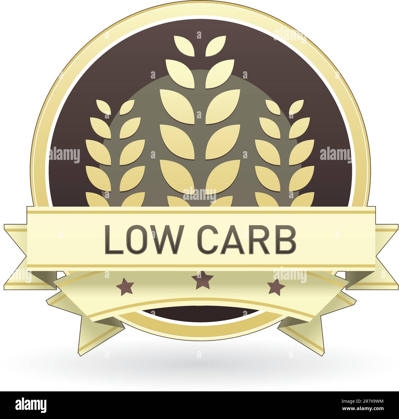 Etichetta per alimenti a basso contenuto di carboidrati, badge o sigillo di colore marrone e marrone e emblema di grano o grano in stile vettoriale Illustrazione Vettoriale