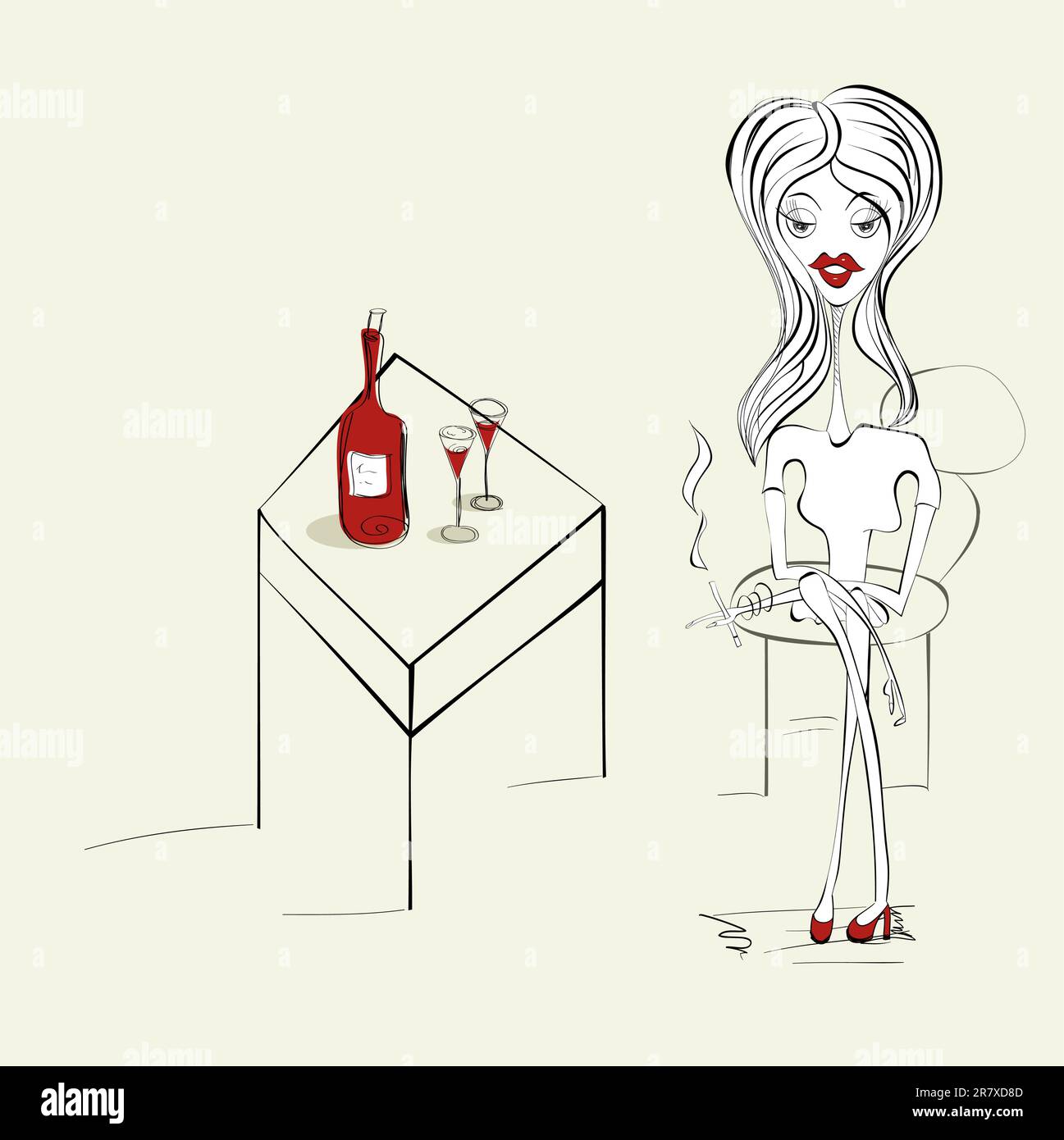 Donna con una sigaretta Illustrazione Vettoriale