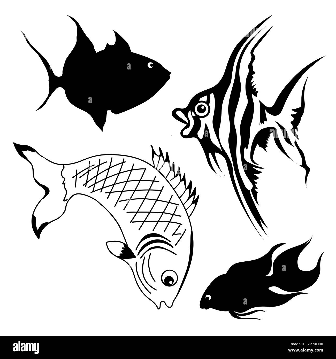 Set di pesce su sfondo bianco Illustrazione Vettoriale