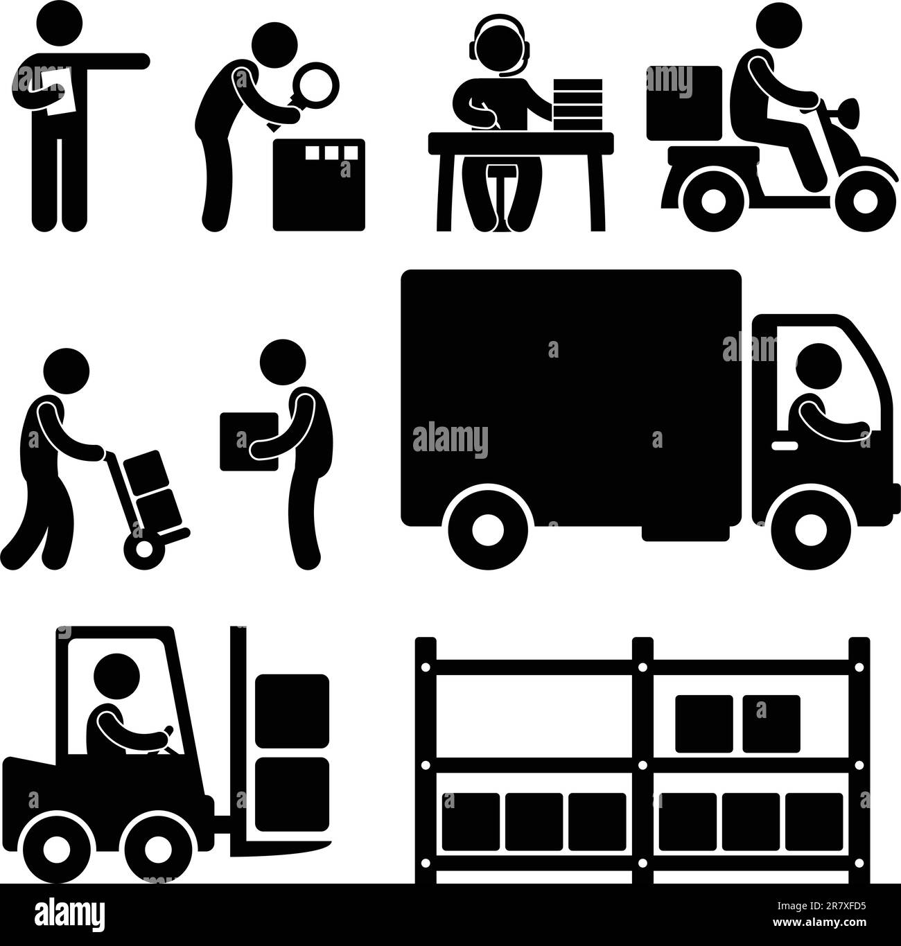 Una serie di pittogrammi sul business logistico. Illustrazione Vettoriale