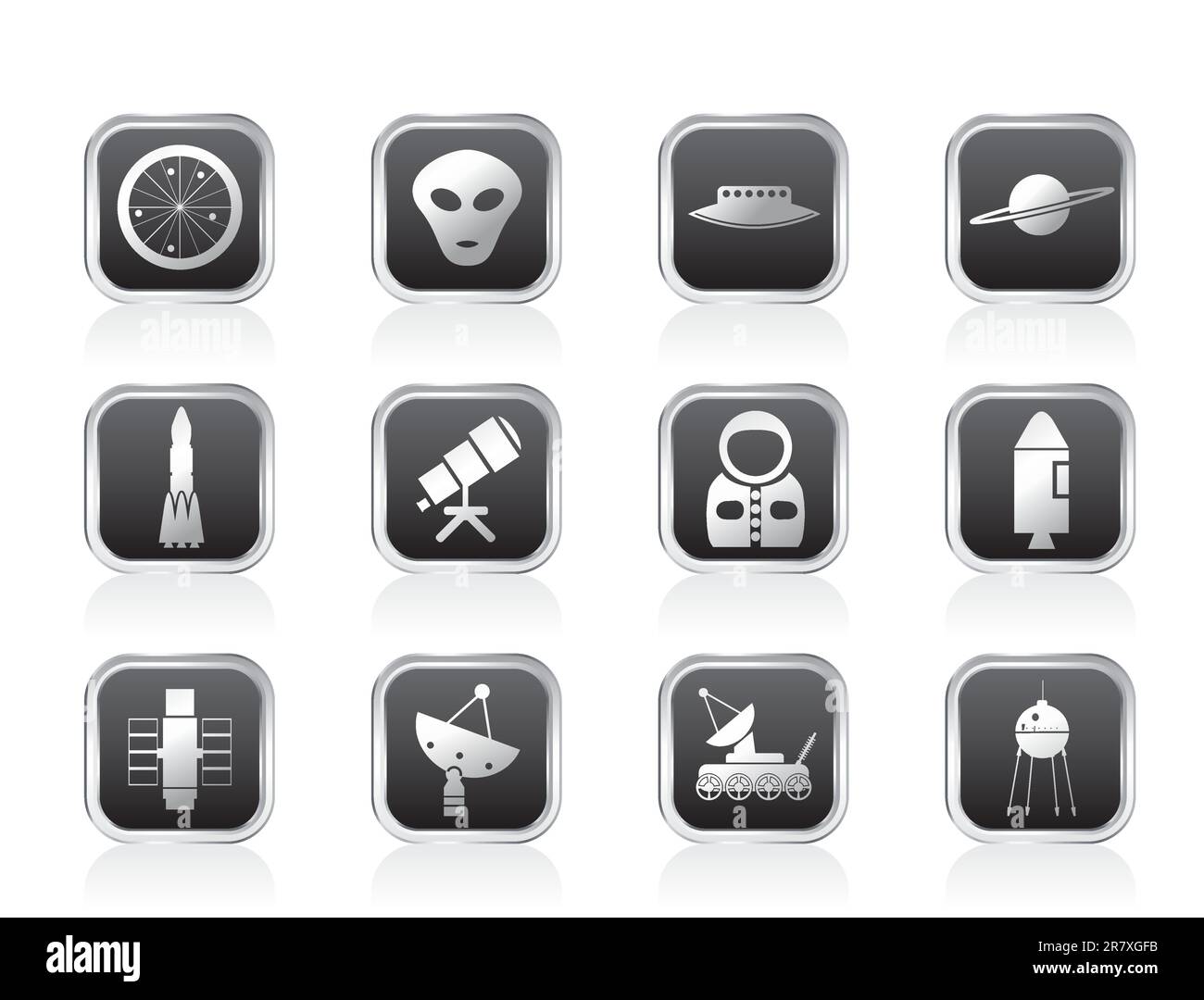Icone astronautiche e spaziali - Set di icone vettoriali Illustrazione Vettoriale