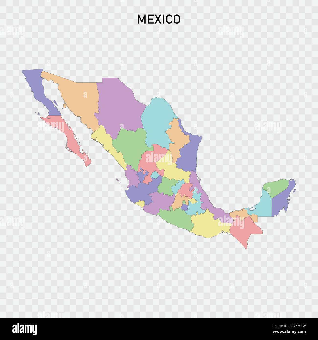 Mappa colorata isolata del Messico con i confini delle regioni Illustrazione Vettoriale