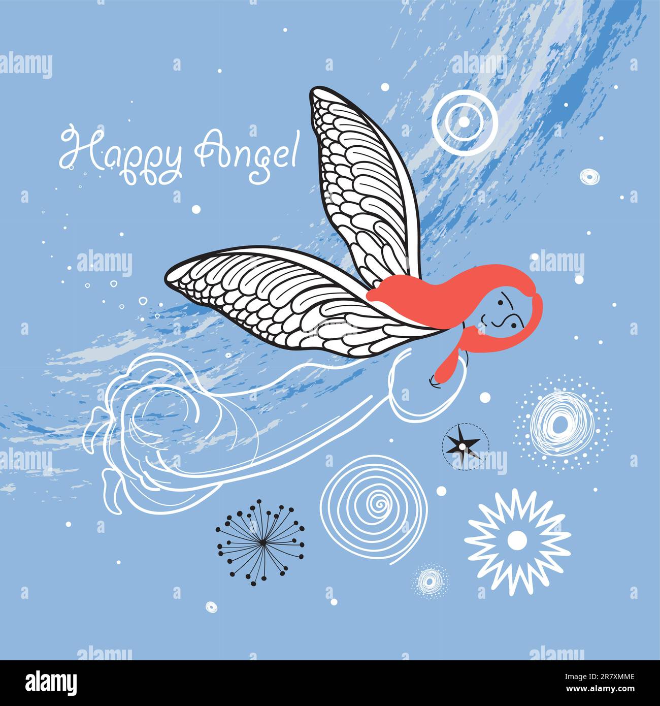 scheda grafica con un angelo su sfondo lavanda con stelle Illustrazione Vettoriale