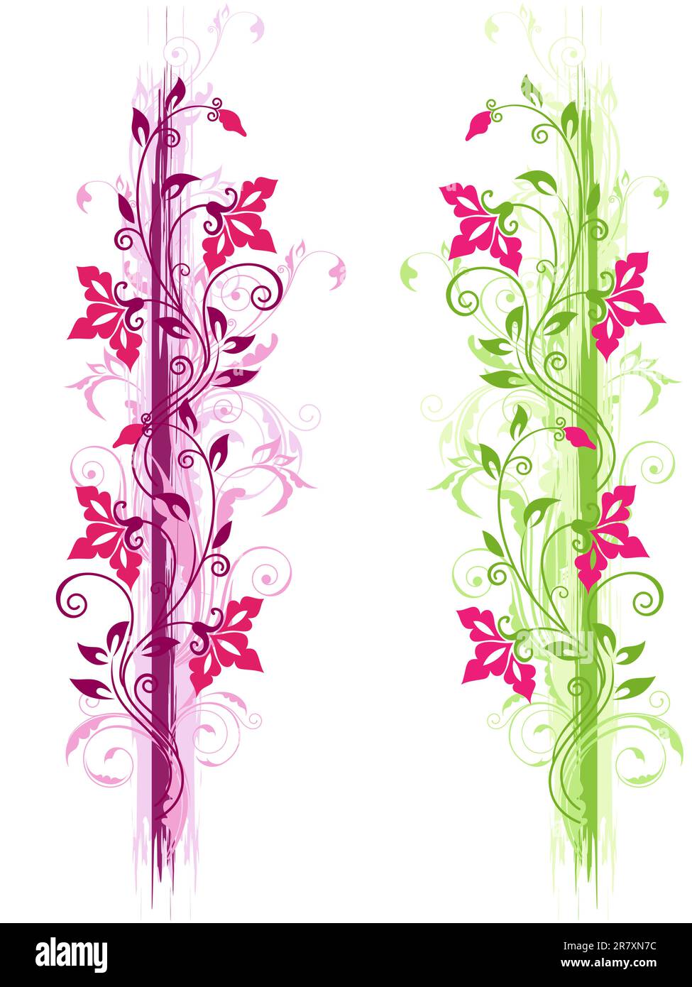 Grunge Floral ornamento con verde e viola ornamento e fiori di colore rosso Illustrazione Vettoriale