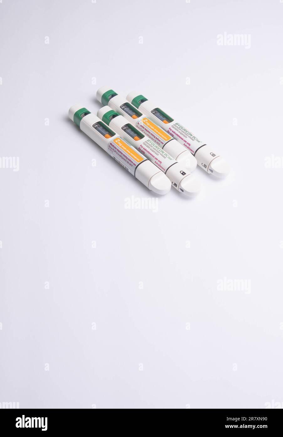 BYDUREON BCise Type 2 trattamento del diabete penna per iniezione di insulina o penna per cartuccia di insulina per diabetici. Attrezzature mediche per i parroci diabetici. Apertura Foto Stock