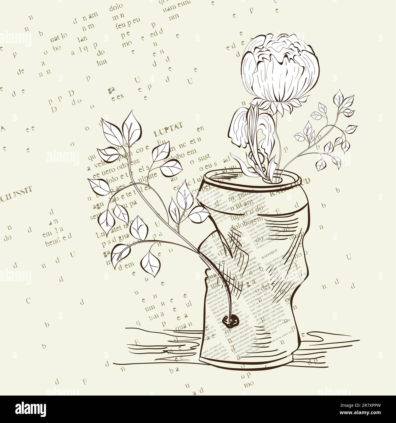 Vaso sgusciato con fiore Illustrazione Vettoriale