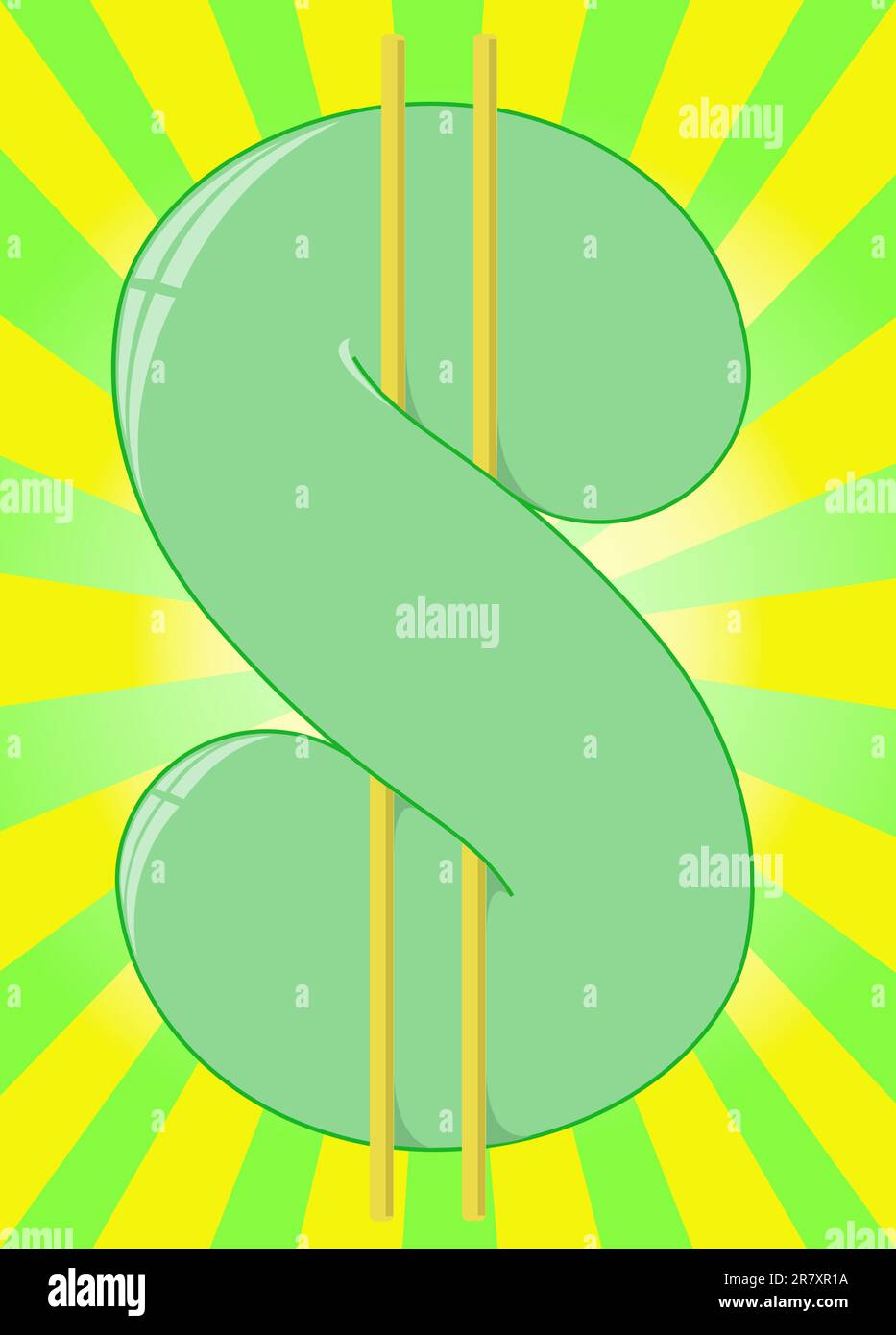 simbolo del dollaro verde sui raggi gialli del divergente Illustrazione Vettoriale
