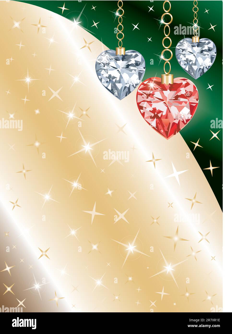 Golden Diamond o Crystal cuore sfondo con stelle. Vi è spazio per il testo o l'immagine. Illustrazione Vettoriale