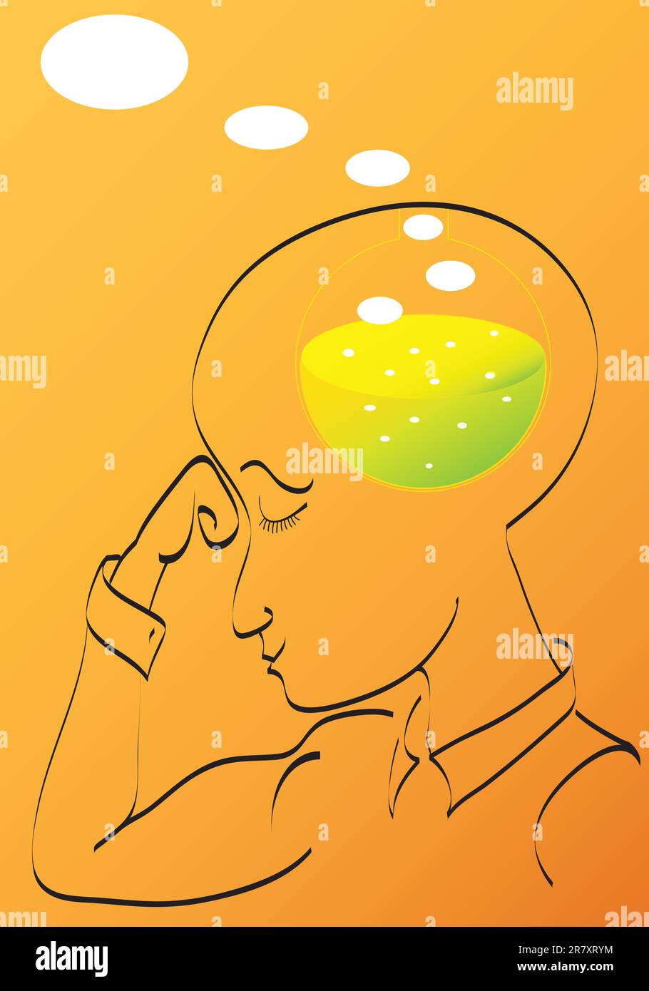 Uomo che pensa. Reazione chimica di una nascita di un'idea Illustrazione Vettoriale