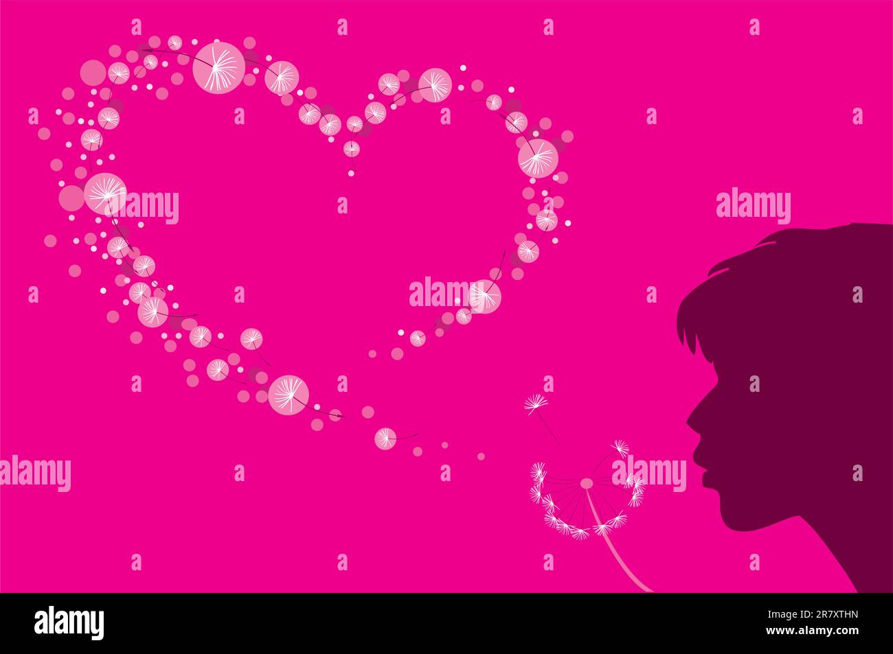 Illustrazione vettoriale di una lanugine di un dente di leone di forma cardiaca Illustrazione Vettoriale