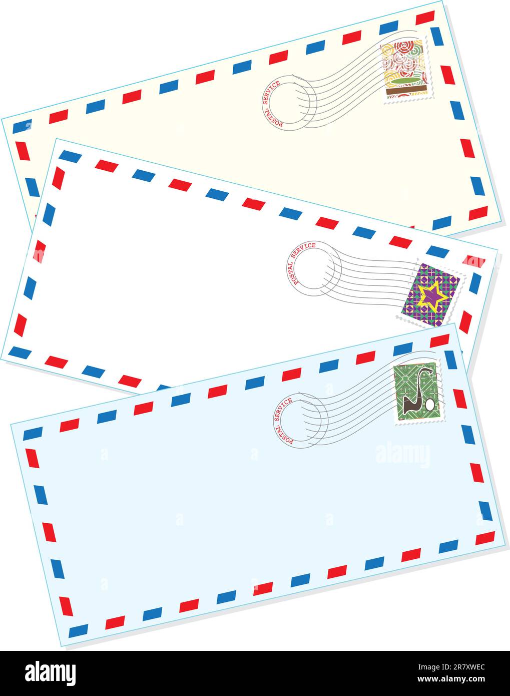 Uno sfondo costituito da tre assortimento di posta di aria della lettera buste, con annullato timbri apposti. Illustrazione Vettoriale