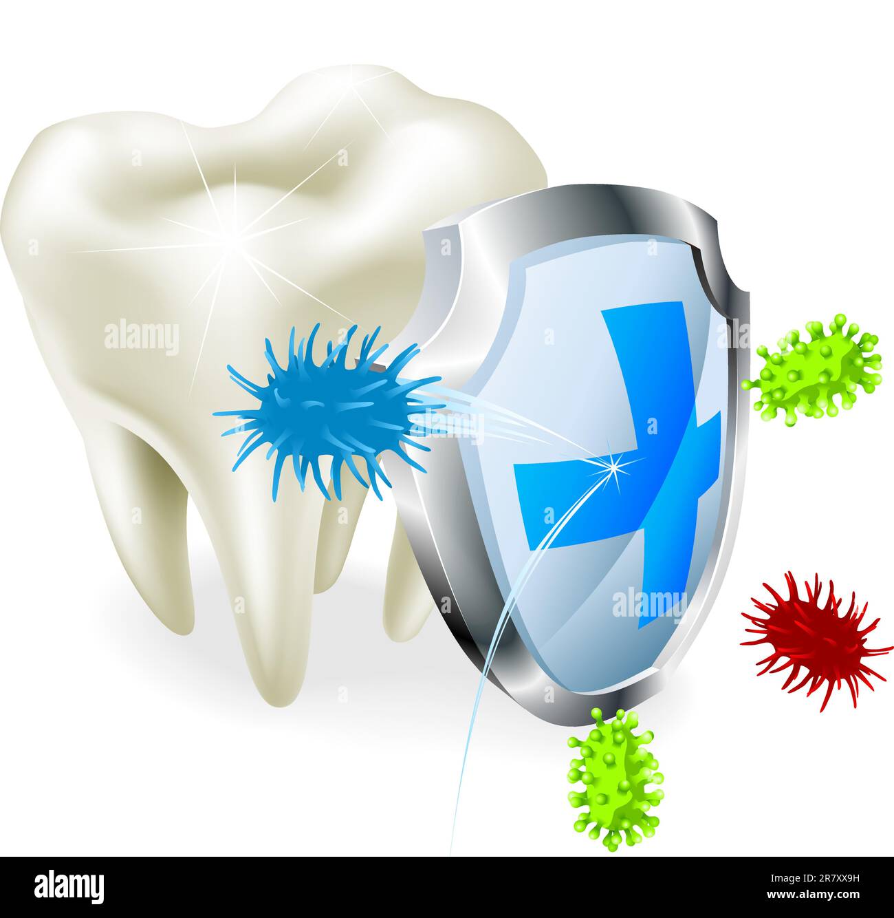 Un dente essendo protetto da decadimento o batteri da una protezione Illustrazione Vettoriale