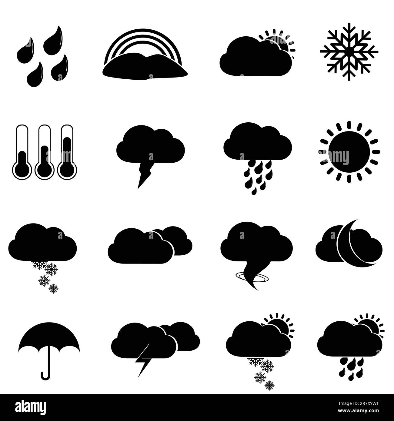 Icona meteo impostata in nero Illustrazione Vettoriale