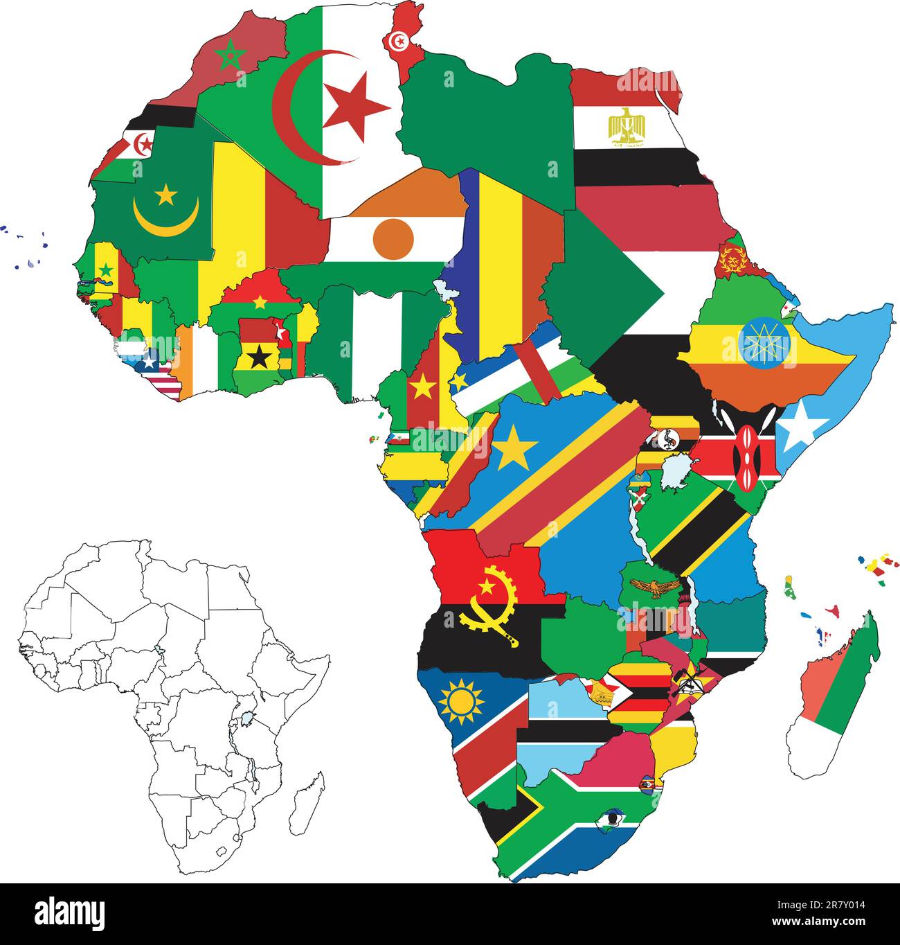 Illustrazione vettoriale per il continente africano. Oltre 50 paesi, tra cui diverse piccole isole, fiumi e laghi, non visibili a meno che non sia stato ingrandito. ... Illustrazione Vettoriale