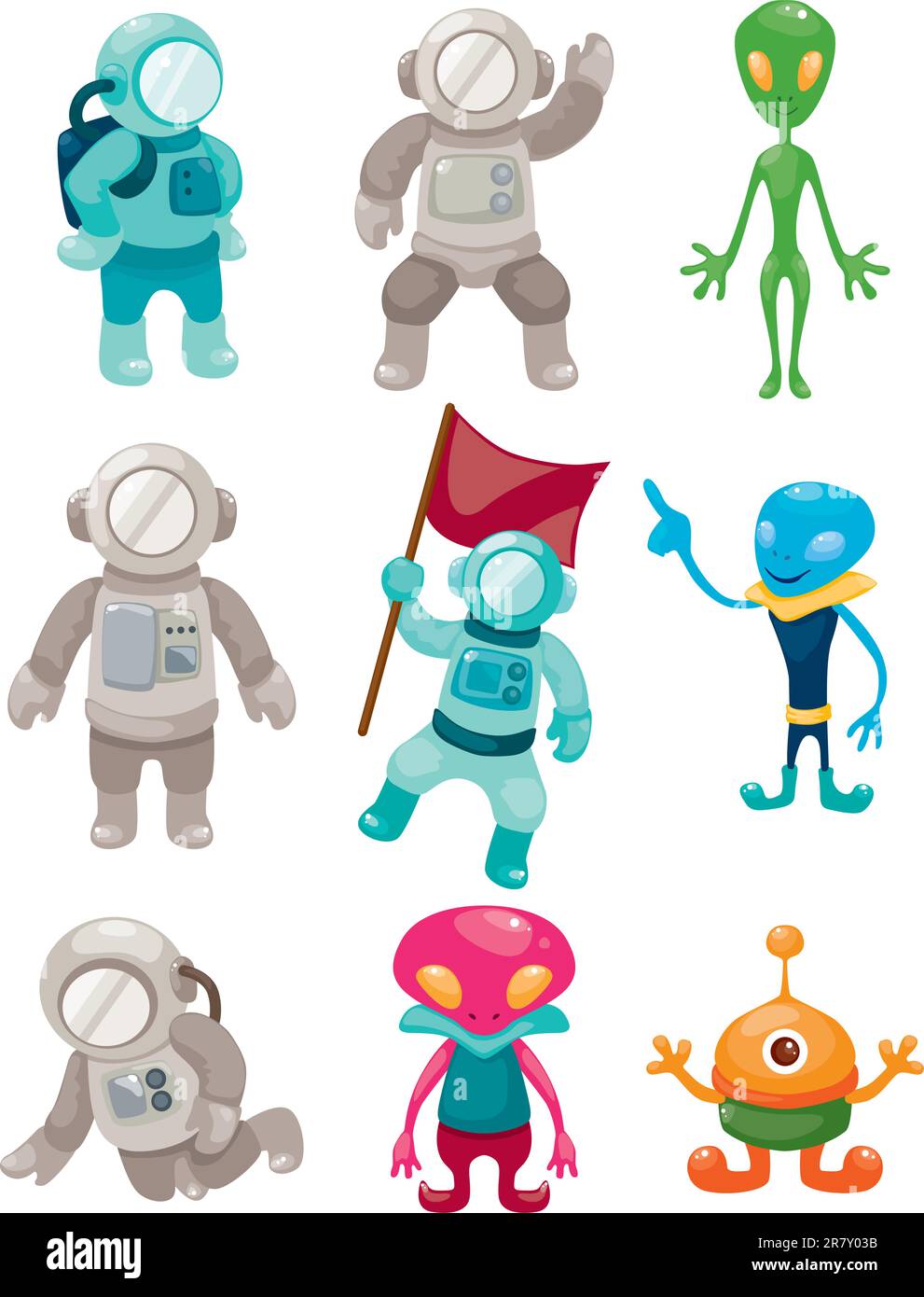 icone aliene e astronauti Illustrazione Vettoriale