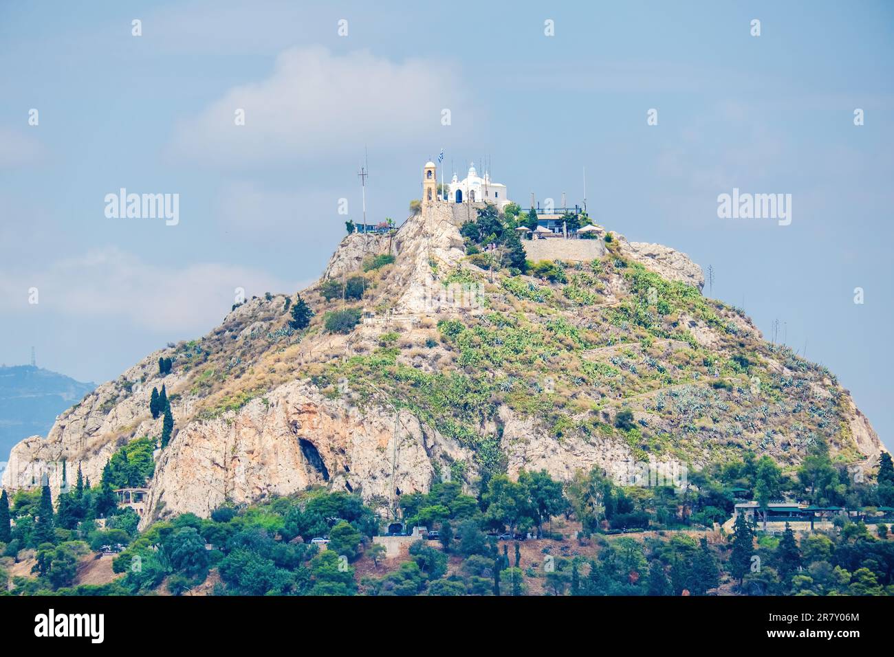 Vista sui quartieri Plaka e Monastiraki e sul Monte Licabetto dall'Acropoli Foto Stock