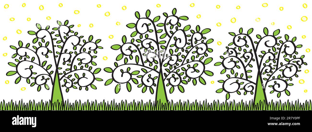 Odorare bene alberi primaverili (illustrazione) Illustrazione Vettoriale