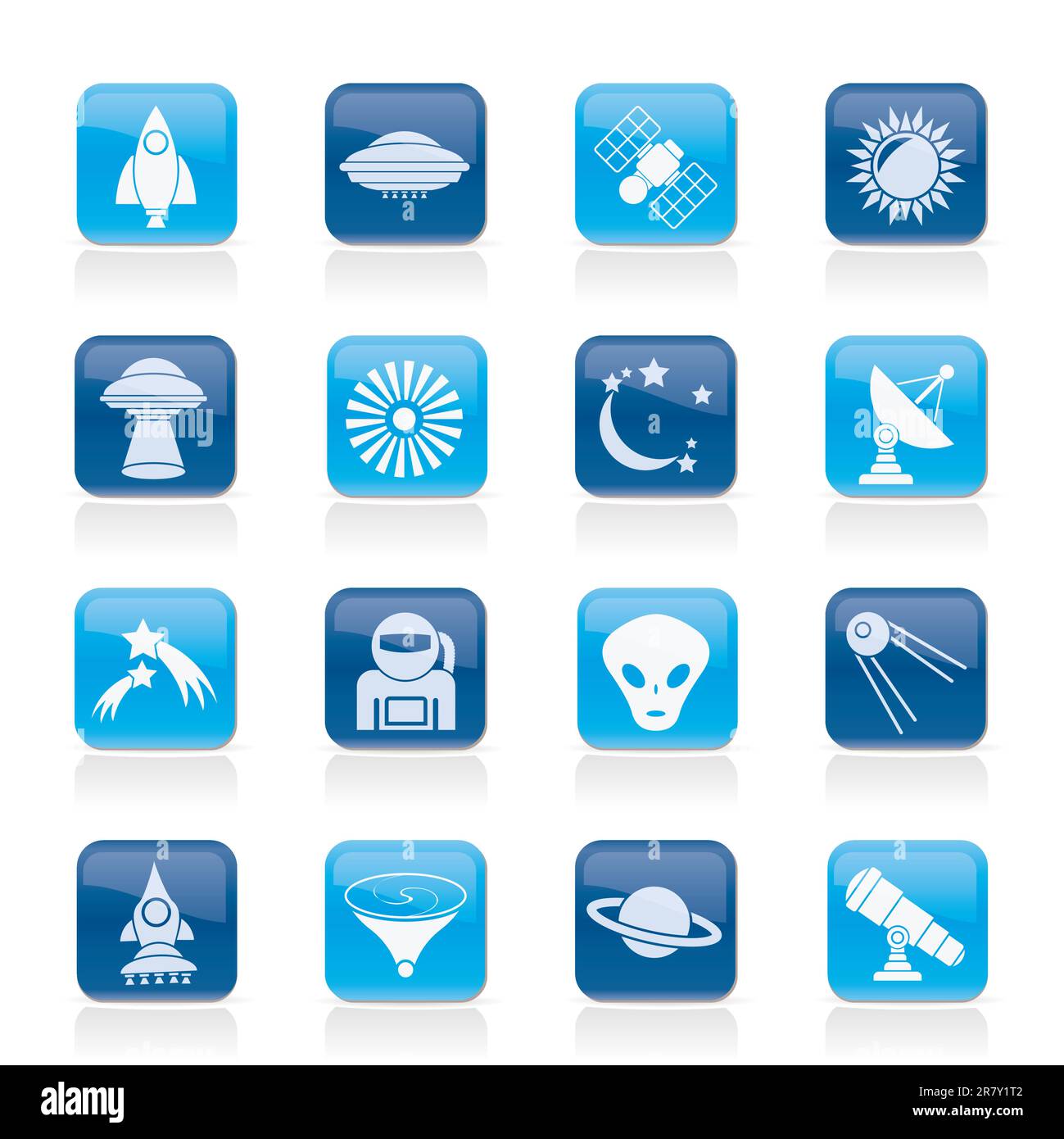 icone astronautiche, spazio e universo - insieme di icone vettoriali Illustrazione Vettoriale