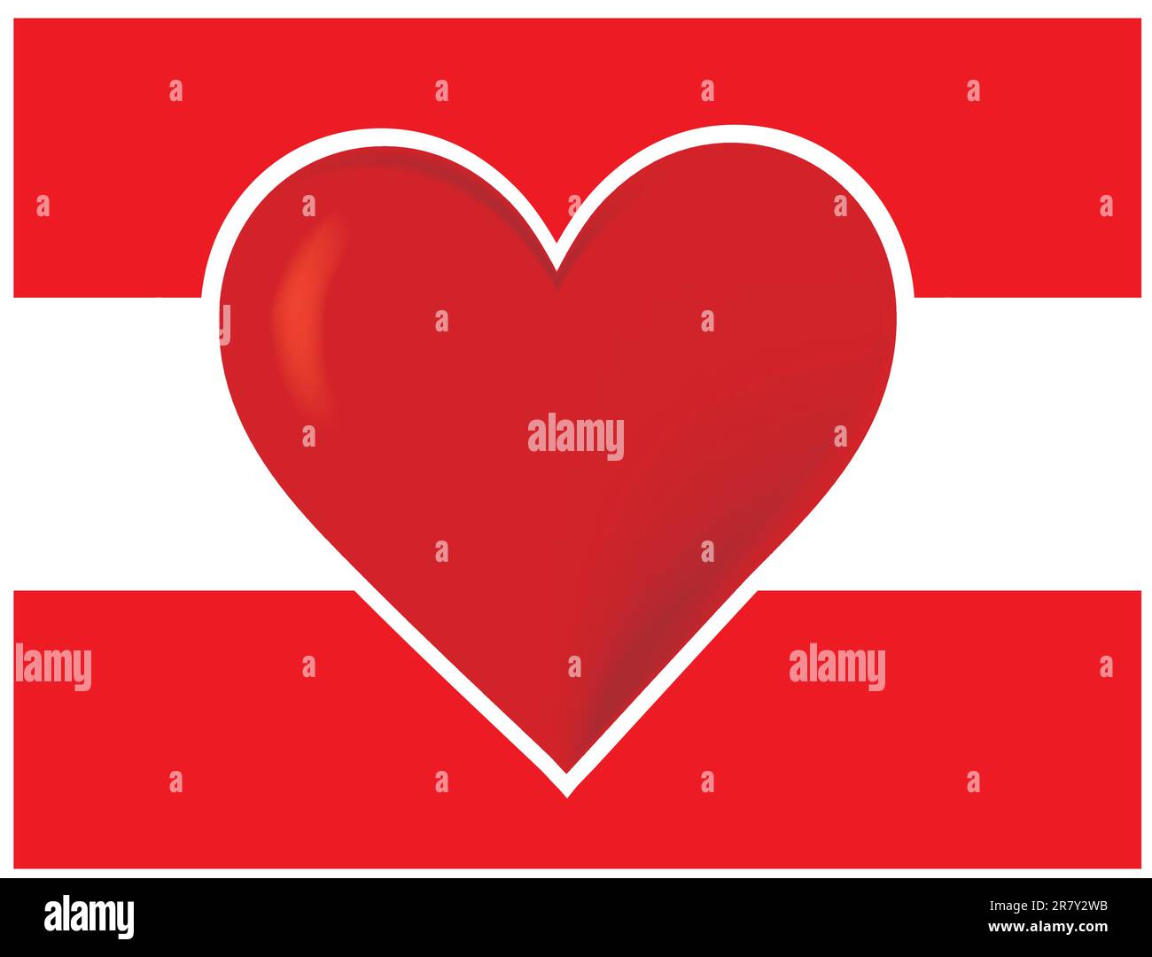 Un'immagine della bandiera austriaca, con un grande cuore rosso al centro. Illustrazione Vettoriale