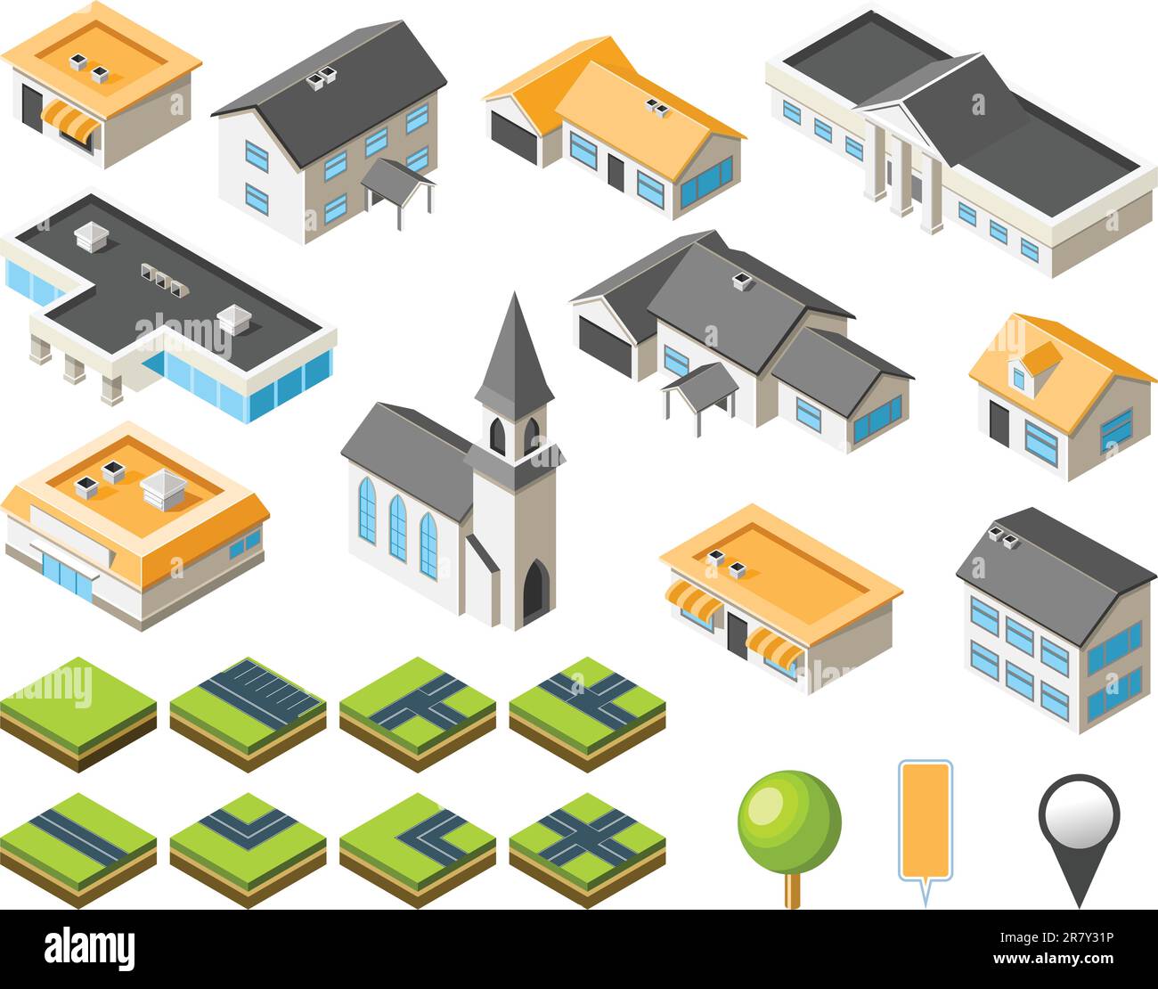 Kit città isometrica per comunità suburbana Illustrazione Vettoriale