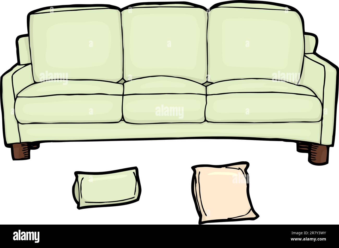 Lungo divano illustrazione con cuscini separati su bianco Illustrazione Vettoriale