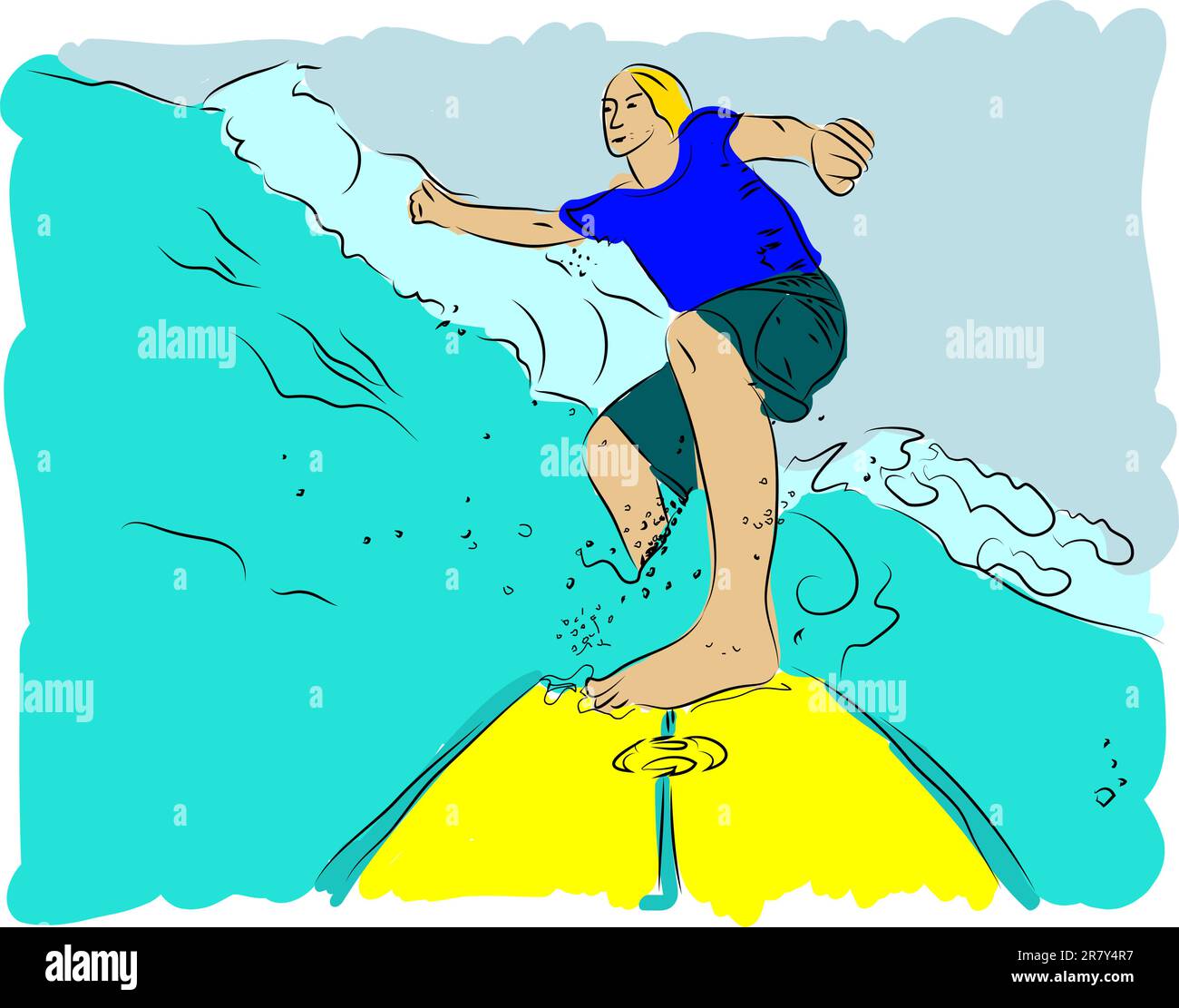 Guy surf Uluwatu Wave a Bali, Indonesia Illustrazione Vettoriale