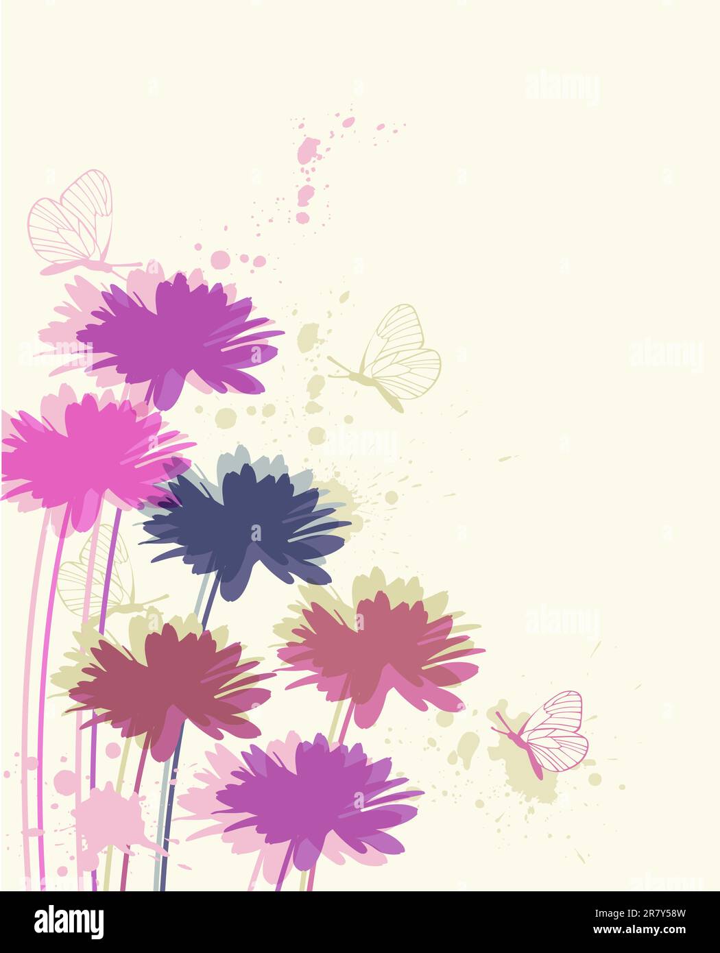 Vettore sfondo floreale con la camomilla e farfalle Illustrazione Vettoriale