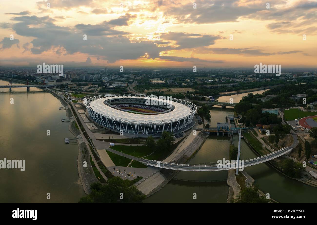 Centro Nazionale di Atletica a Budapest, Ungheria. Quest'area fa parte del distretto di Csepel nella capitale dell'Ungheria. Questo luogo ospite del mondo a. Foto Stock