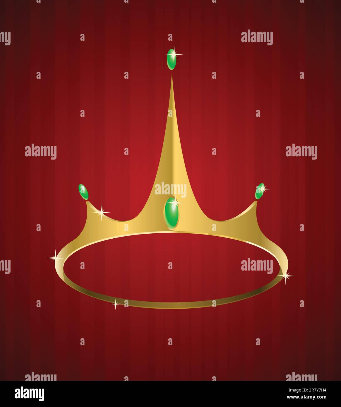 Corona vettoriale dorata con diamanti su sfondo rosso Illustrazione Vettoriale