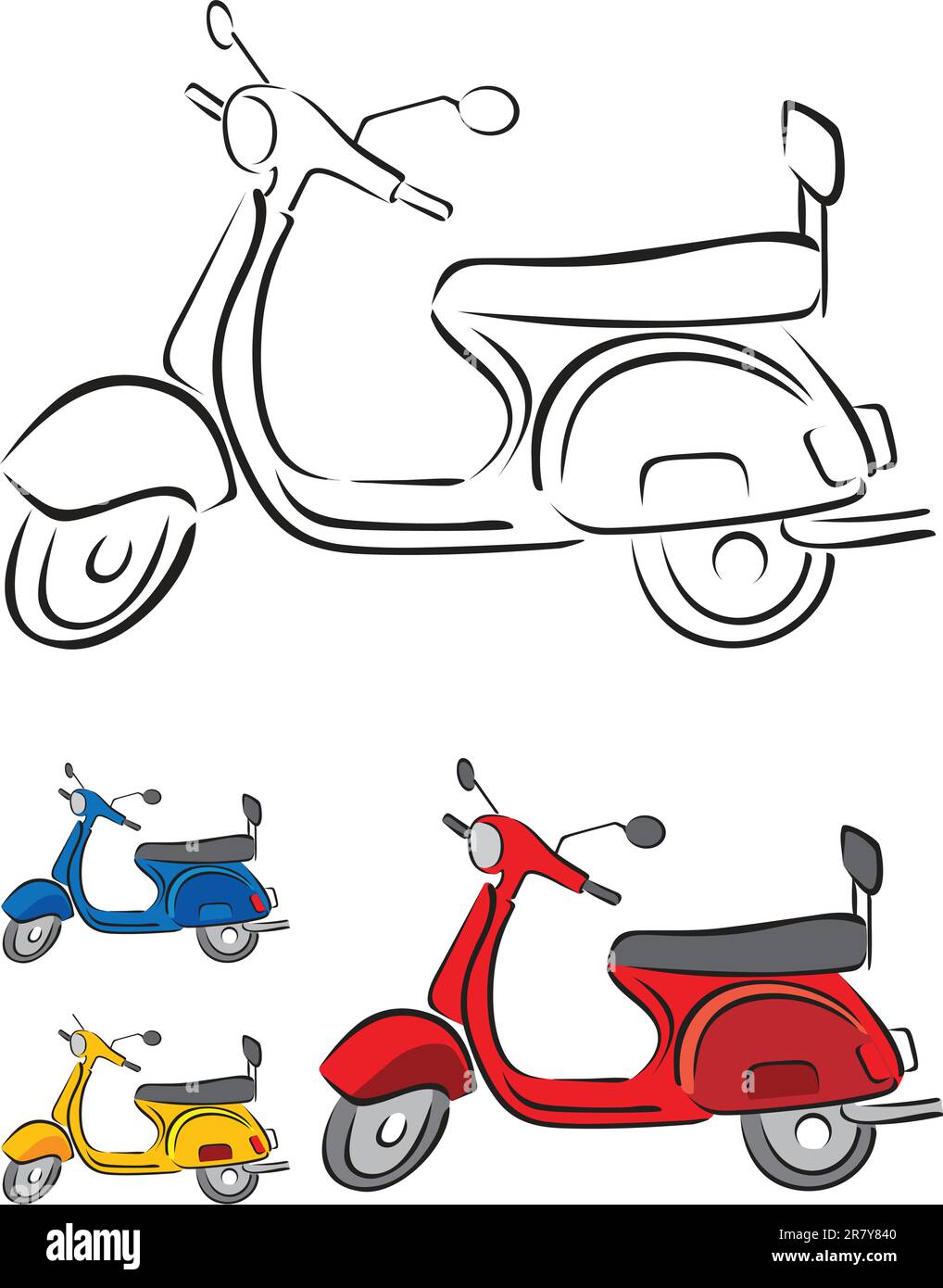 Illustrazione vettoriale dello scooter in 3 colori diversi Illustrazione Vettoriale