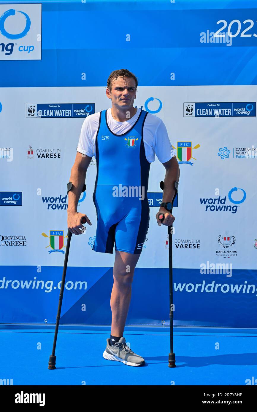 Varese, Italia. 18th giugno, 2023. Varese, Varese, Italia, 18 giugno 2023, PR1 Scolpisci singoli uomini finale A: Giacomo Perini (ITA) 2 classificato durante la Coppa del mondo di voga 2023 II - Canoying Credit: Live Media Publishing Group/Alamy Live News Foto Stock