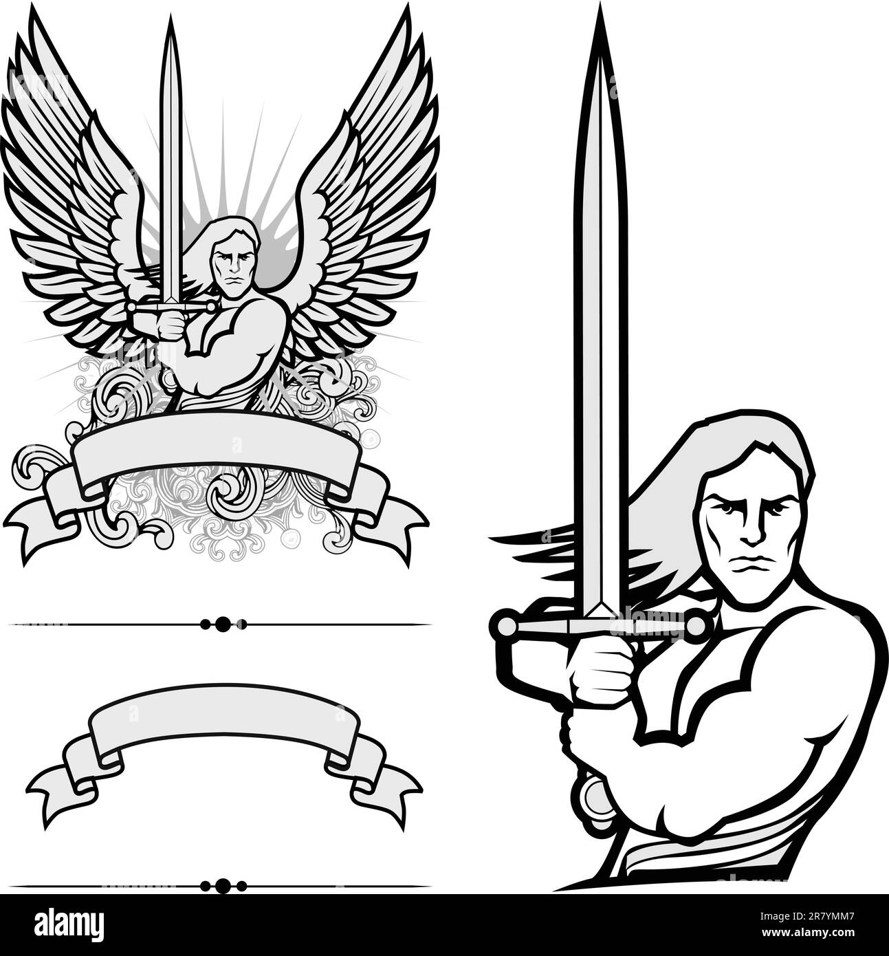 Vector Angel Warrior con pezzi. Tutti i pezzi sono separati e facili da modificare. Illustrazione Vettoriale