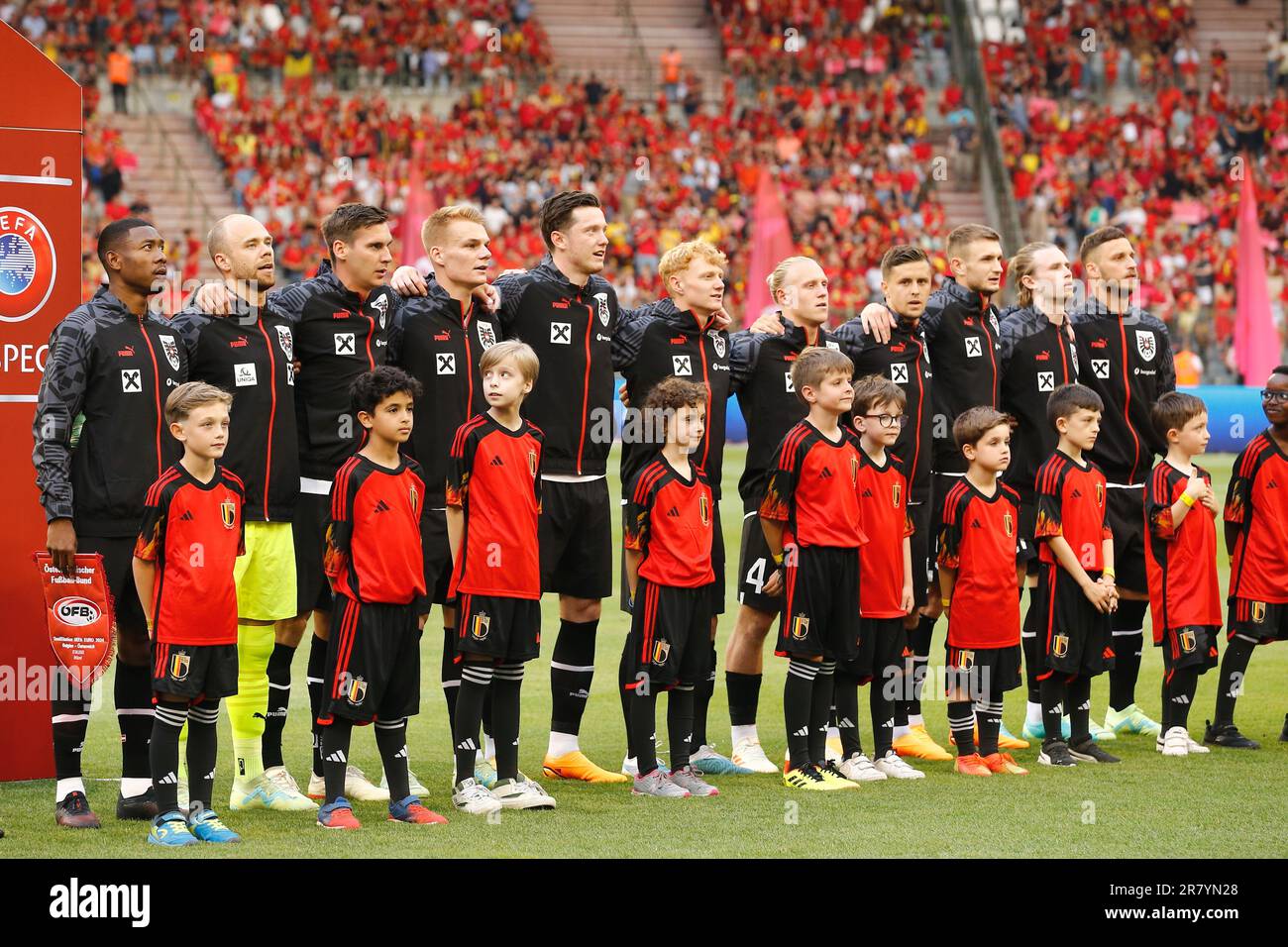 Bruxelles, Belgio. 17th giugno, 2023. Austria squadra di gruppo line-up (AUT) Calcio : UEFA euro 2024 turno di qualificazione Gruppo F partita tra il Belgio 1-1 Austria al King Baudouin Stadium di Bruxelles, Belgio . Credit: Mutsu Kawamori/AFLO/Alamy Live News Foto Stock