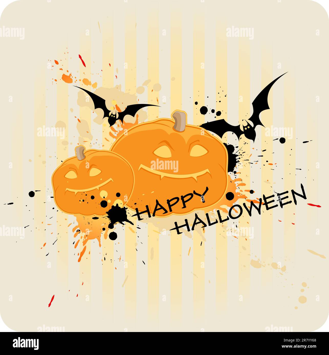 Sfondo Halloween a righe vettoriali con zucca e pipistrello Illustrazione Vettoriale