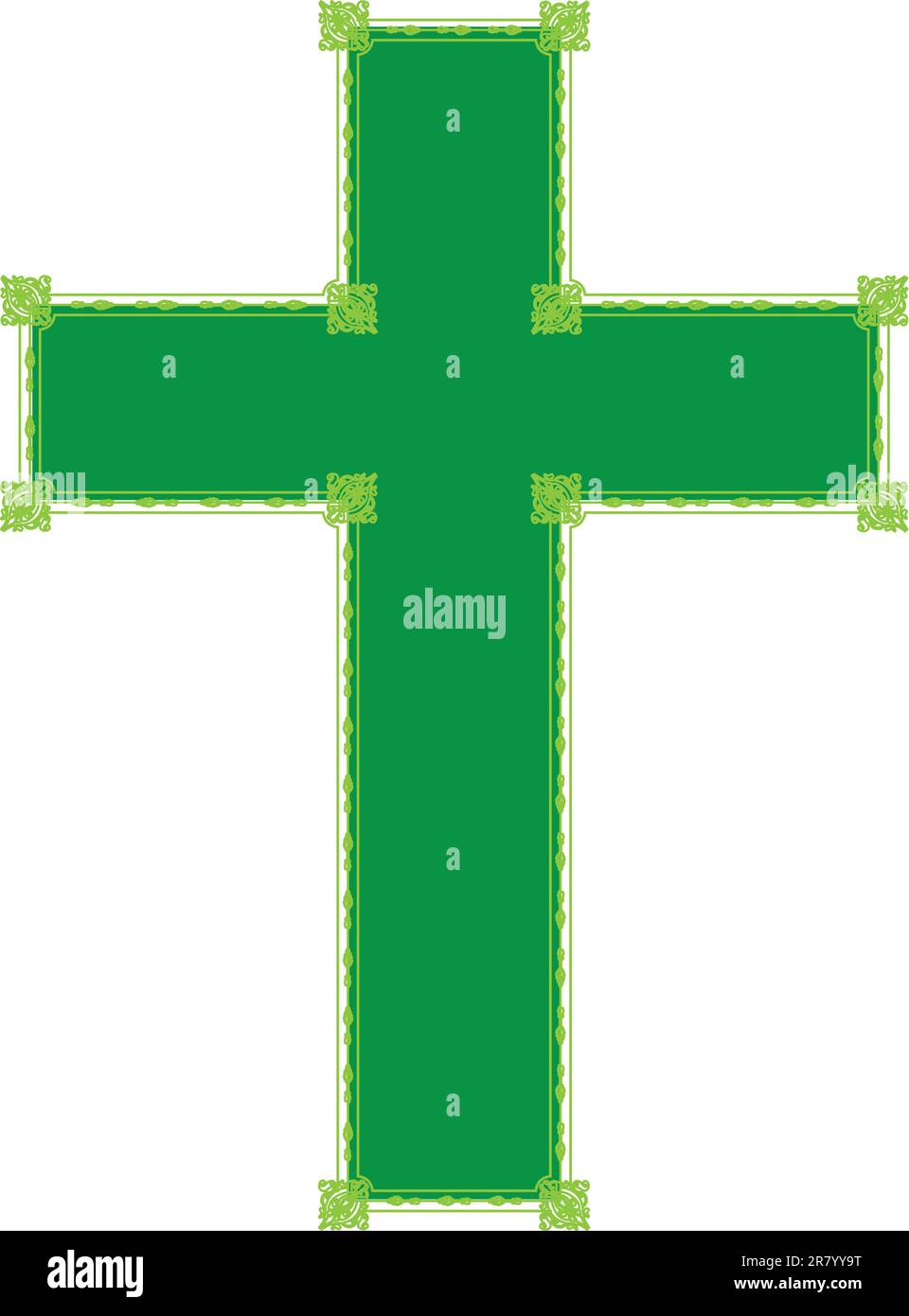 Una croce verde con decorazioni ornamentali. Illustrazione Vettoriale