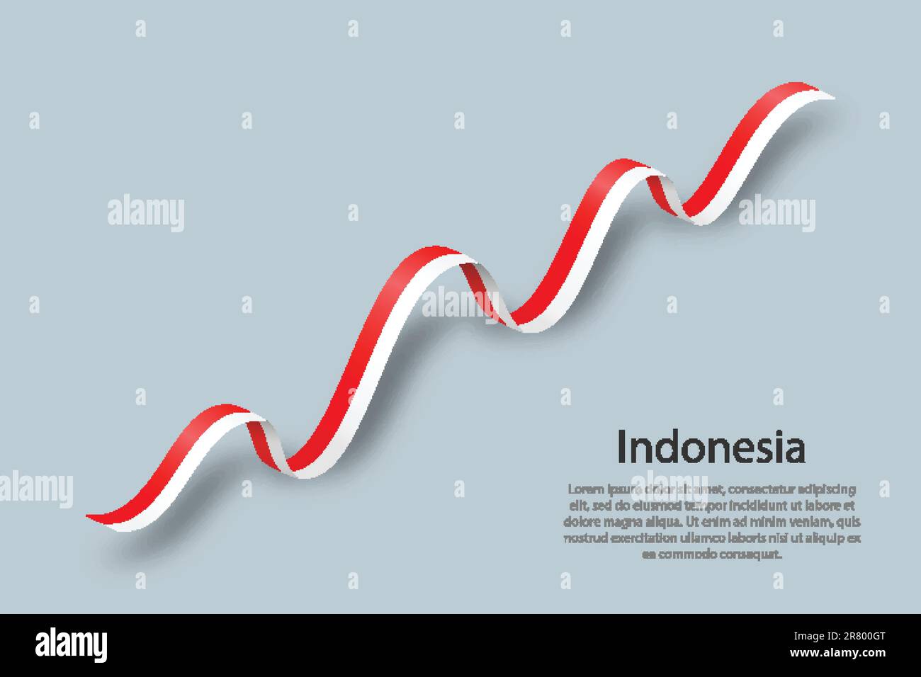 Nastro ondulato o banner con bandiera indonesiana. Modello per il giorno dell'indipendenza Illustrazione Vettoriale